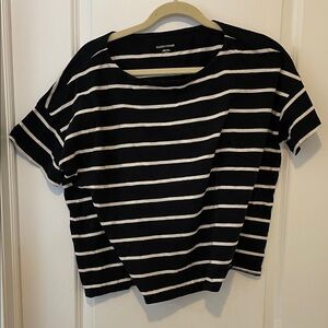 Eileen Fisher Black and White Striped Short Sleeve Top